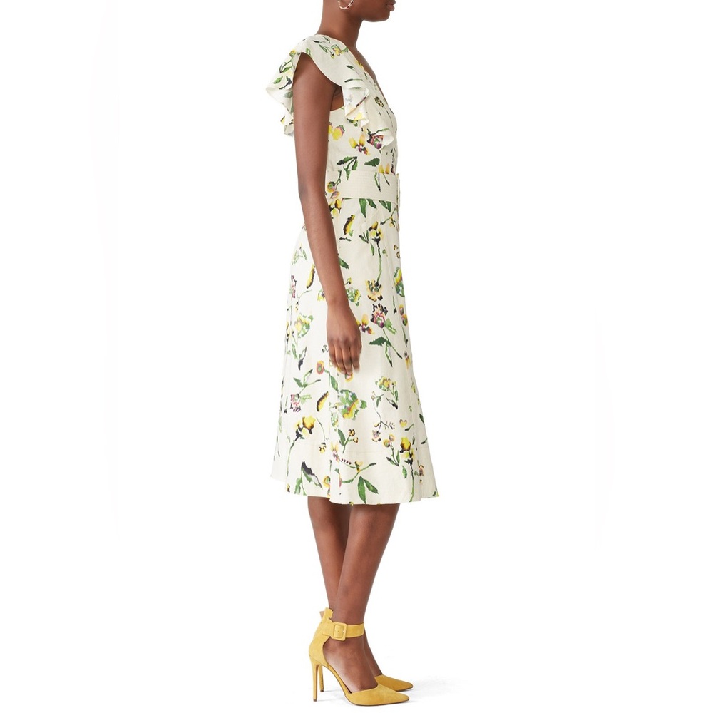 Tanya Taylor Inez Dress Button Up Flutter Sleeve Linen Blend Midi Dress size 4 - Picture 3 of 16